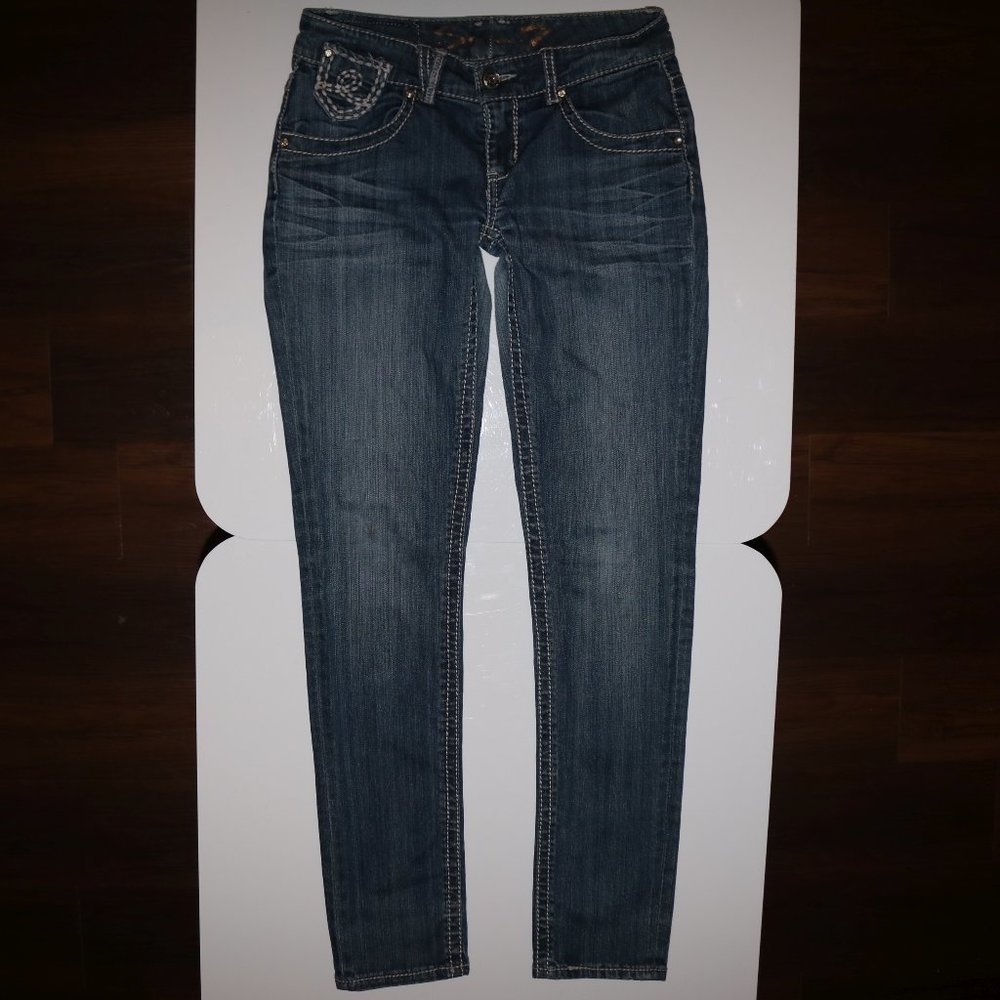 Seven 7 Rhinestone Denim Skinny Blue Jeans W28x31